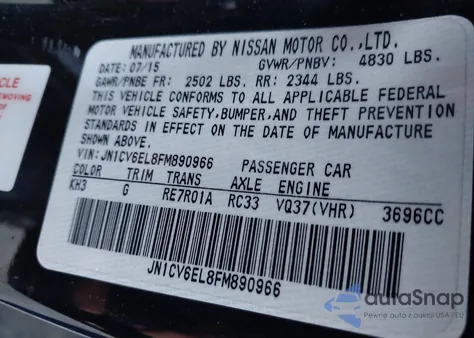 2015 Infiniti Q60 z USA, uszkodzony, nr VIN JN1CV6EL8FM890966